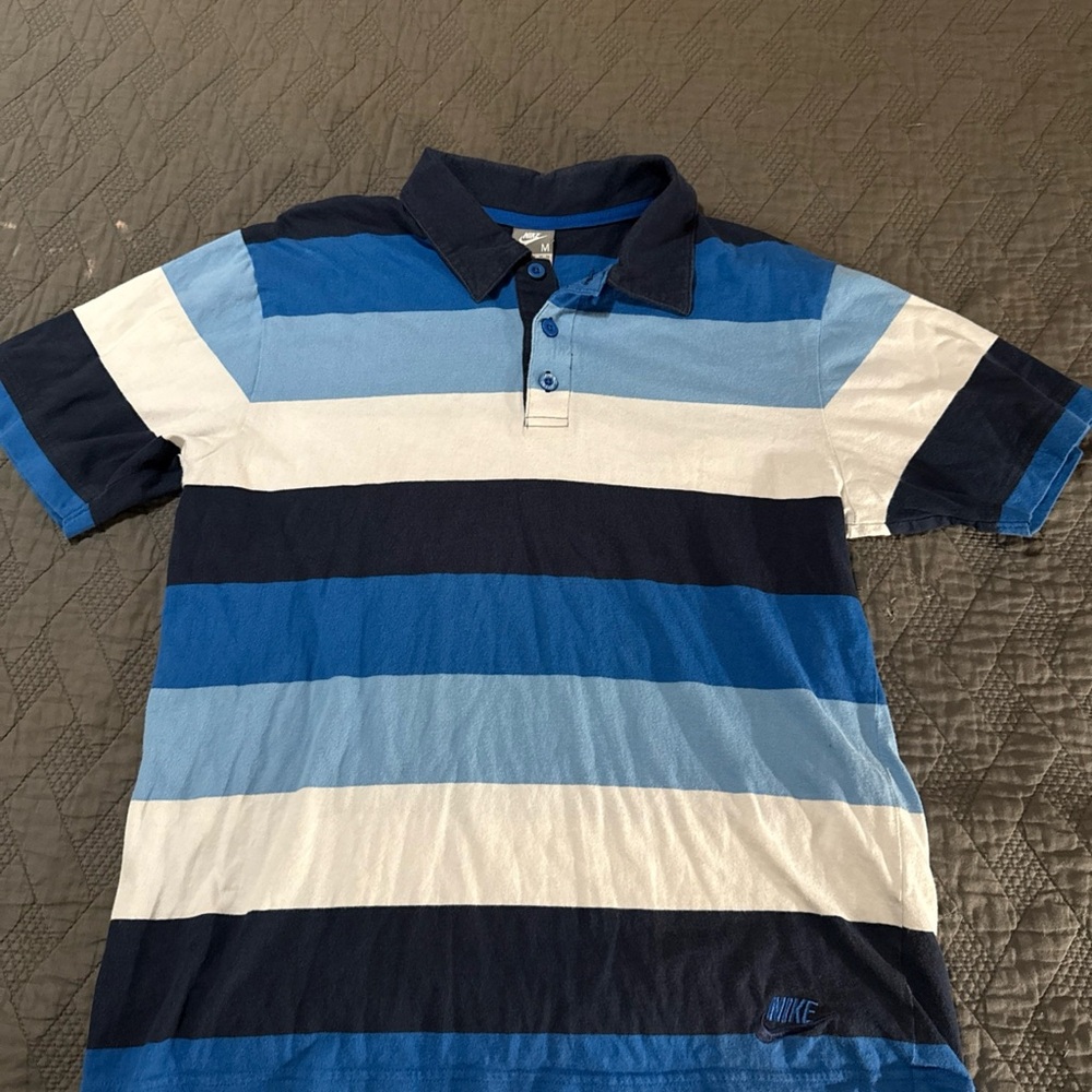 Nike Vintage Y2K Rugby Style Polo Shirt in Black and Blue